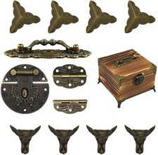 Jewelry Box Antique Lock Latch Hasp Hinges Handle Corner TSJ, Bronze