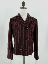 Carolina Herrera Red Striped Baby Alpaca Double Breasted Blazer Jacket Sz 10