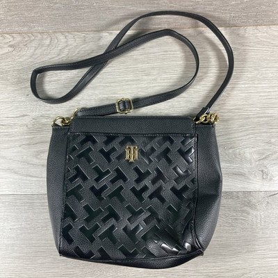 Tommy Hilfiger Antonella II Crossbody Bias Embossed PVC Black Bag Purse