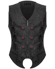 Devil Fashion Gothic Vampire Waistcoat Vest Tailcoat Black Red Brocade Velvet