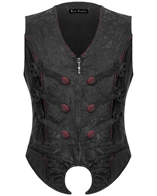 Devil Fashion Gothic Vampire Waistcoat Vest Tailcoat Black Red Brocade Velvet