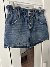 Wild Fable Medium Blue High Waist Paper Bag Button Fly Shorts Women s 10