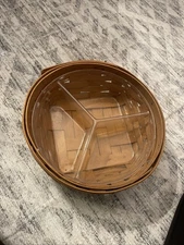 Longaberger Baskets Handwoven Dresden Ohio 24” Round 2.5” With 3 Tray Insert