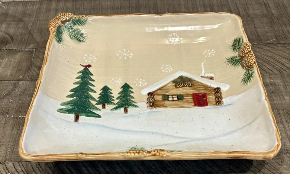 St. Nicholas Square Winter Cabin Plate/Platter HEARTLAND Christmas Table Decor - Image 2 of 3