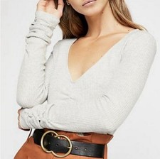 FREE PEOPLE Cozy Up With Me Ribbed Bodysuit In Grey Womens size small