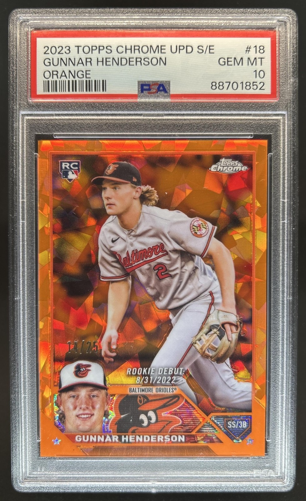 2023 Topps Chrome Update Sapphire Gunnar Henderson RC Orange #/25 PSA 10 view 1
