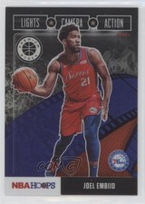 2019 Panini NBA Hoops Premium Stock Lights Camera Action Purple Joel Embiid g9j