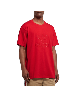 Gucci Tennis Logo Embroidered Red Cotton Oversized T-Shirt Size S