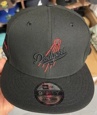 New Era Los Angeles Dodgers 9Fifty SnapBack Hat Black On Black Red Bicolor Logo