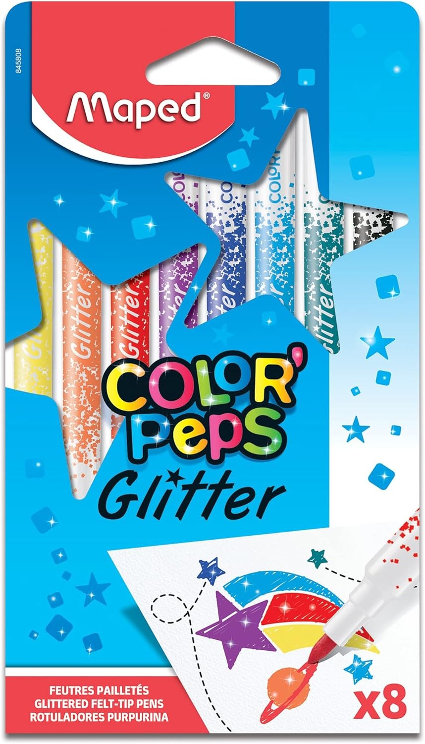 Maped Color'Peps Glitter Felt Tip Pens, 8 Count (Pack of 1)