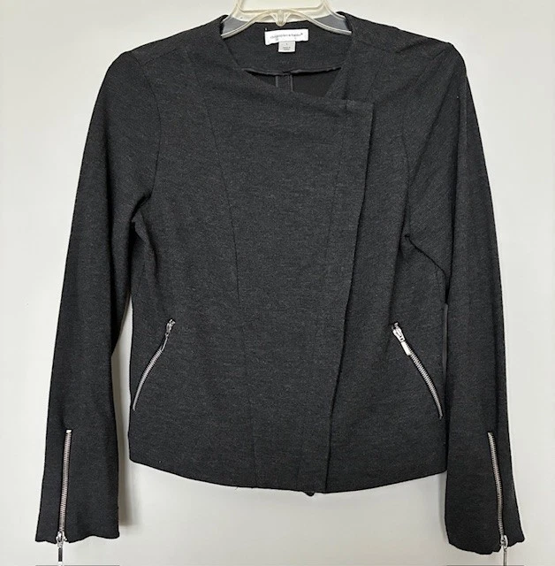 Christopher & Banks Mujer Traje Chaqueta Blazer Gris Bolsillo/Manga Cremalleras Lg Foto 3 de 4