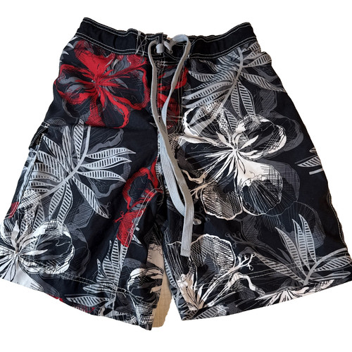Vintage Op Board Shorts Men's Size M Size 32/34 Floral Black White Red Swimwear