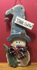 Primitive Rustic 15" Wooden Snowman "Think Snow" Winter Holiday Door Wall Decor