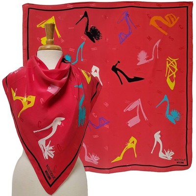 BOUTIQUE MOSCHINO SCARF SHOE PRINT LOGO SILK TWILL SQUARE FOULARD 34''