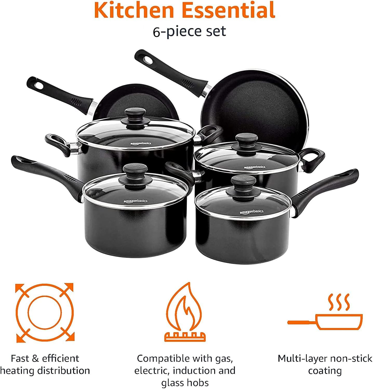 Batteria Cucina 6 Pezzi Antiaderente Alluminio - Ideale per Famiglie - 3