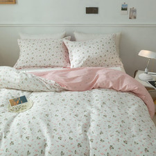 Pink Floral Duvet Cover Full Size Cotton Garden Bedding Sets Kids Girls White Co