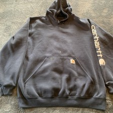 Vtg Carhartt Hoodie Mens Large Navy Blue Sweatshirt K288 Distressed Paint