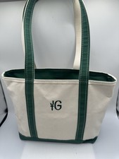 Vintage L.L. Bean Boat And Tote Canvas Bag Zipper Top Green Trim Made In USA