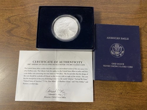 2007 American Silver Eagle W/ Box & COA BU Burnished 1OZ
