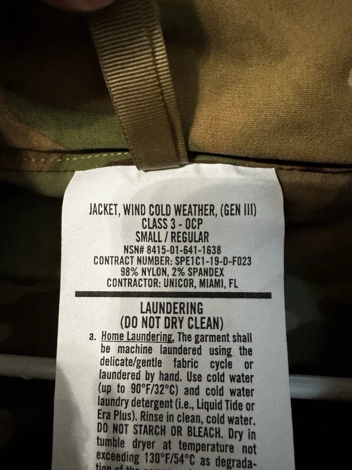 Jacket Wind Cold Weather Small Regular OCP Multicam Gen III ECWCS Military NWT - Image 3 of 3