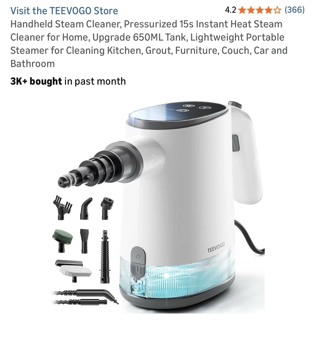 Handheld Steam Cleaner, Pressurized 15s Instant Heat Steam Cleaner for Home, ...