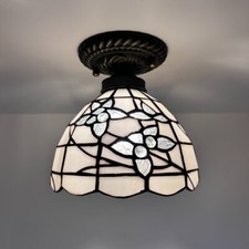Tiffany Style Ceiling Lights White Stained Glass Flowers LED Bulb 8"H 8"W 8"D