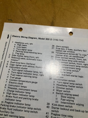 Genuine Mercedes Wiring Diagram 1975 300 D USA Spec 115. 114 - Picture 2 of 3