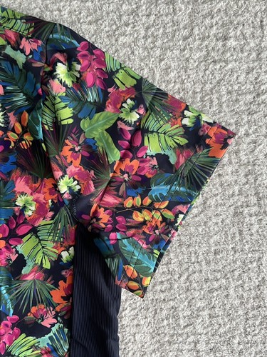 Koi Planet Scrub Top Women’s Sz Medium Blue Tropical Floral Stretch Nursing - Picture 4 of 10