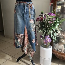 Alberto Makali 80s Vintage Embellished Designer Denim Jean Skirt Sz 8 RARE