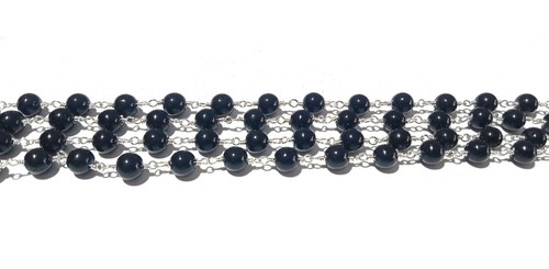 Black Onyx Round Chain Silver Plated Wire6mm Beads Rosary Beaded Wrapped 3 Feet - Picture 3 of 12