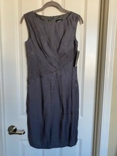 Adrianna Papell Sheath Dress Pencil Style Gray Beaded Size 4