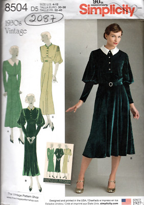 930er Vintage Schnittmuster B: 29,5 -30,5 - 31,5 - 32,5 - 34 cm KLEID (2087)