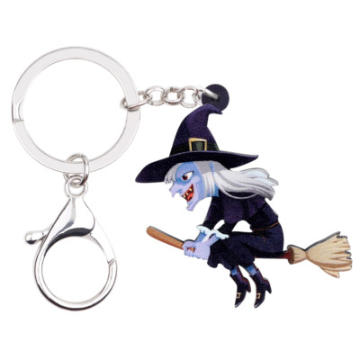 Acrylic Halloween Hat Broom Witch Keychain Ring For Women Purse Bag Jewelry Gift