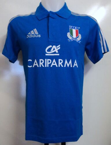 ITALY RUGBY BLUE POLO SHIRT BY ADIDAS ADULTS SIZE 42/44 INCH CHEST BRAND NEW - Afbeelding 1 van 4