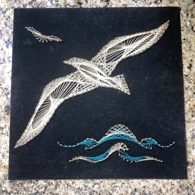 Vtg String Art Wall Hanging Seagulls & Ocean Waves 12'' x 12'' Plus  5 x 7 Seagull