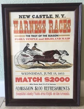 1853 Horse Harness Race Poster Vinatge 1960's Reprint of Original
