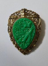 Vintage Brass & Celluloid Faux Jade Dragon Br...