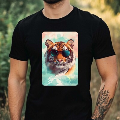 Mens Tiger Sunglasses Print Cotton T-Shirt Size XS to 5XL