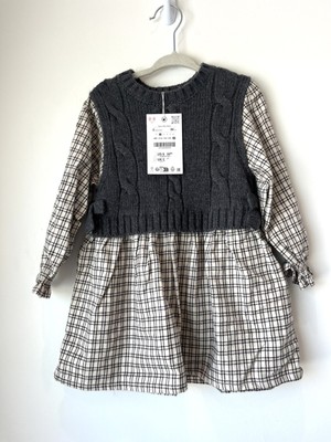 Zara Kids CHECKERED DRESS AND KNIT VEST Size 2T