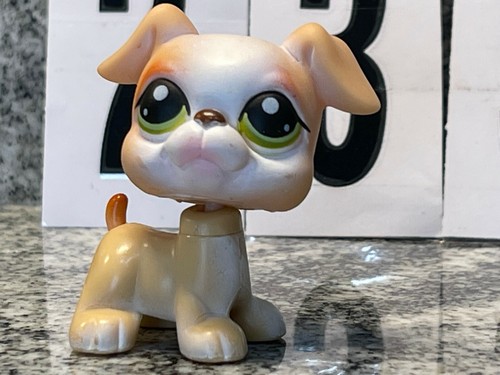 Littlest Pet Shop LPS #83 Boxer Perro Cachorro Bronceado Blanco Verde Punto Ojos HASBRO 2006 - Imagen 3 de 8