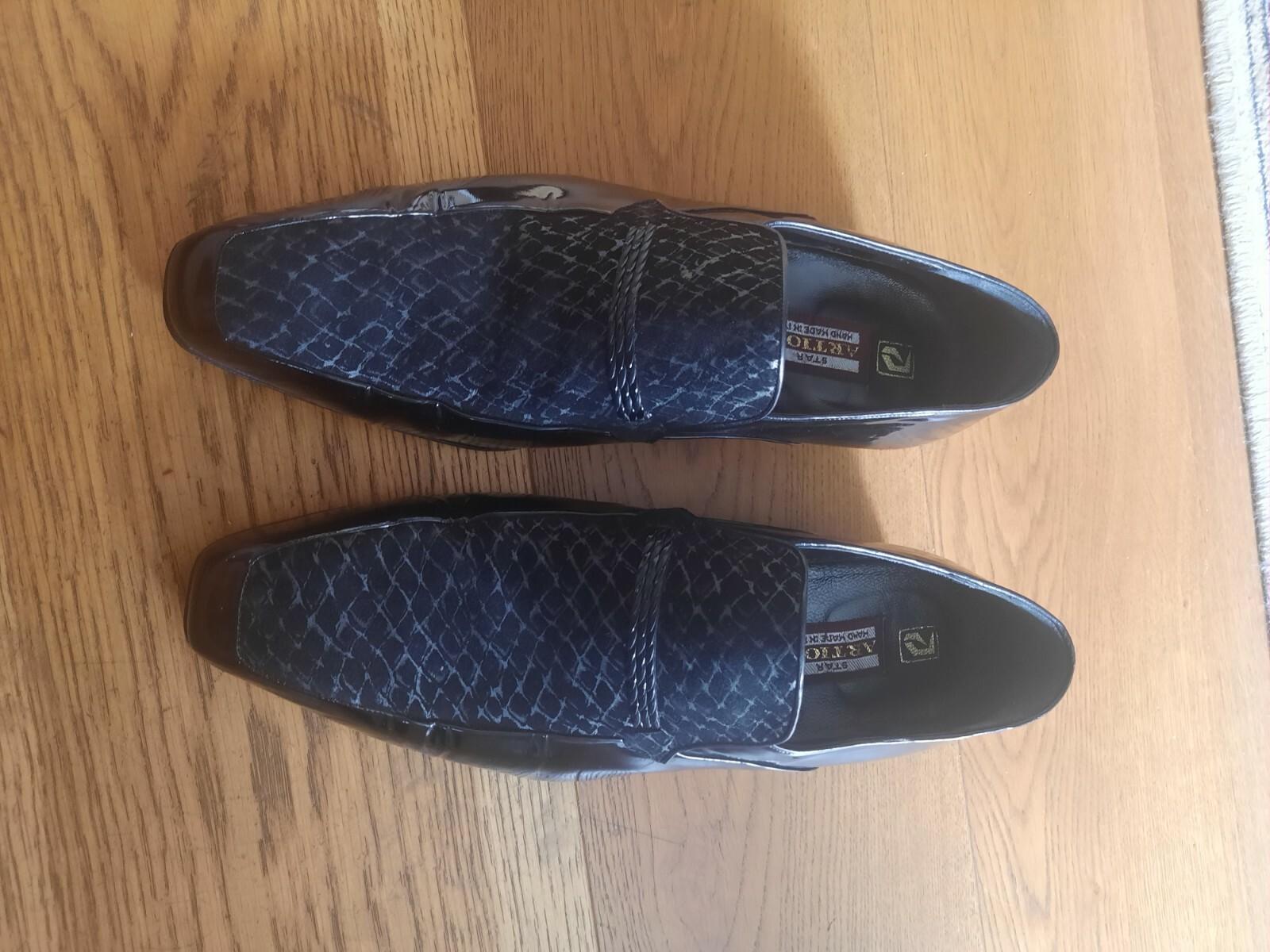 Star Artioli Black Suede Patent Leather Evening Loafers RRP $1690 Size 9.5 UK AU image 8