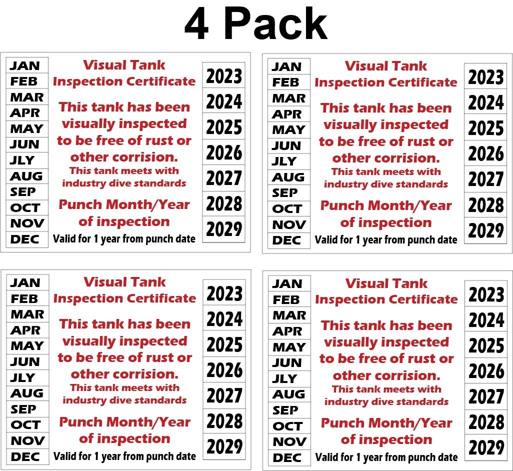 (4) Visual Inspection Stickers for Scuba Tanks Years 20232029 4.0" x 5