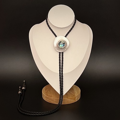 Collar Western Vintage Plata Irregular Redondo Natural Abulón Concha Bolo Corbata - Imagen 2 de 11