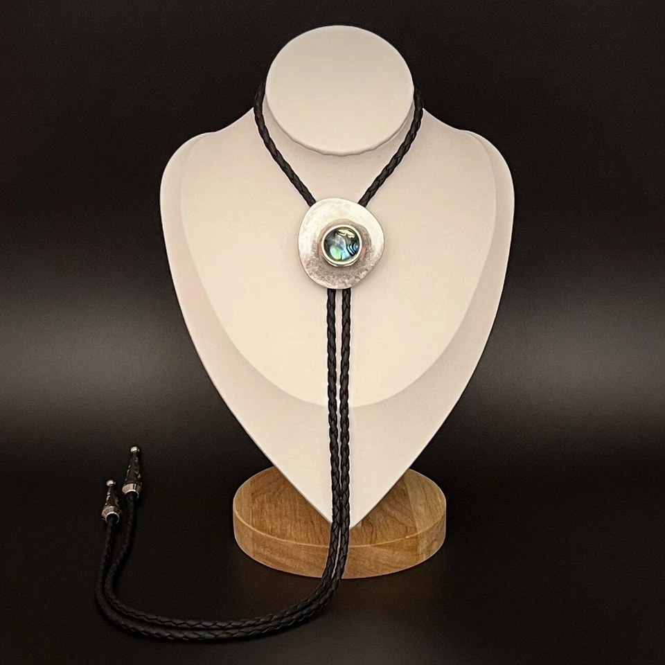 Collar Western Vintage Plata Irregular Redondo Natural Abulón Concha Bolo Corbata Foto 2 de 4