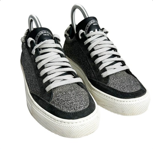 P448 Sneakers Shoes Womens 38 EU 7.5 US Suede Gray GLITTER SPARKLE - Picture 4 of 9