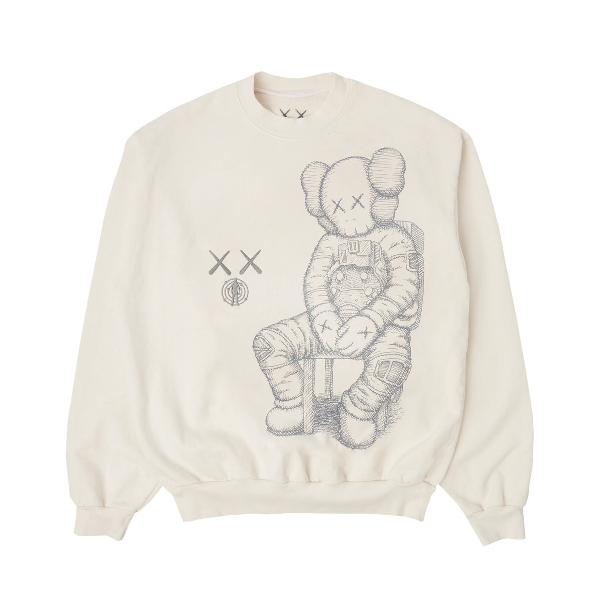 KAWS for Kid Cudi Moon Man White Crewneck Sweatshirt, Size M KAWS for Kid Cudi Moon Man White Crewneck Sweatshirt, Size M