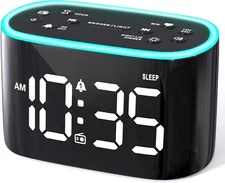 Loud Alarm Clock FM Radio Heavy Sleepers 7 Color Night Light  USB Charger Timer