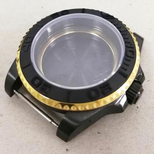 PVD Plated 40mm Watch Case Gold Bezel Sapphire Glass Fit MIYOTA8215 ETA 2836 - Picture 6 of 7