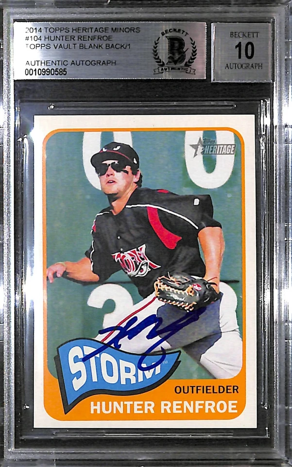 Tarjeta firmada por Hunter Renfroe 2014 Topps Vault Heritage reverso en blanco 1/1 certificado de autenticidad BAS automática Foto 3 de 4
