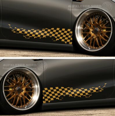 2x Racing Flagge 100cm B77 Karos Seitenaufkleber Autoaufkleber Tuning Folie Dub